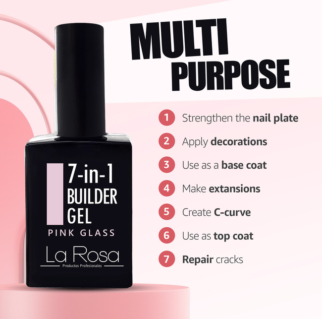 La Rosa Żel Do Paznokci Budujący Podkładowy 7w1 Pink Glass UV/LED 15 ml