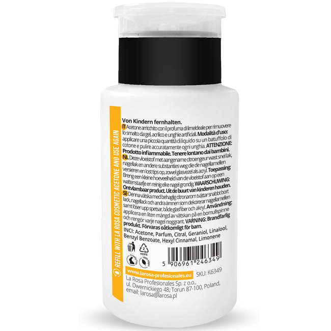 LaRosa ACETON KOSMETYCZNY 190 ml z pompką umożliwiającą oszczędną i wygodną aplikację