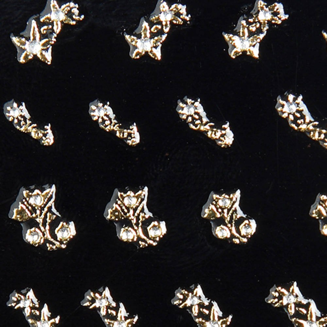 Naklejki na paznokcie złote kwiatki z cyrkonia