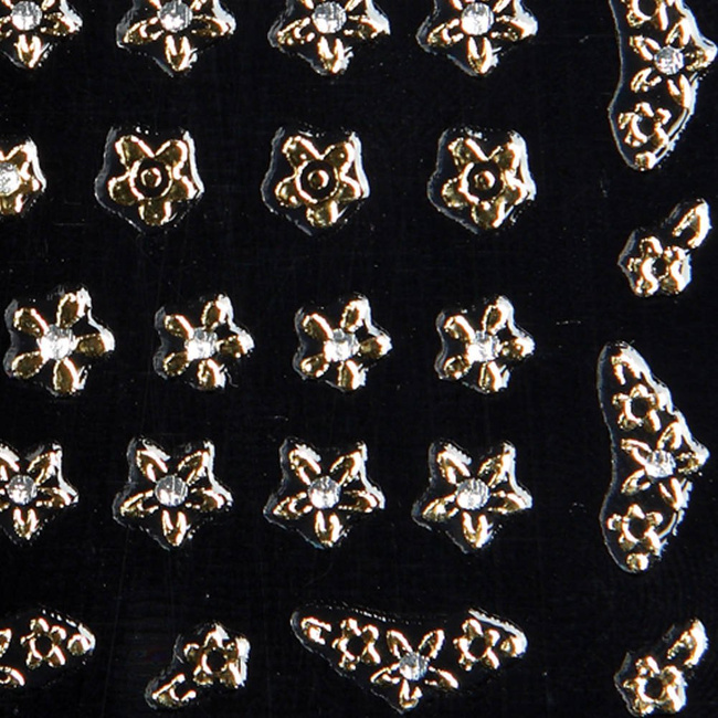 Naklejki na paznokcie złote kwiatki z cyrkonią