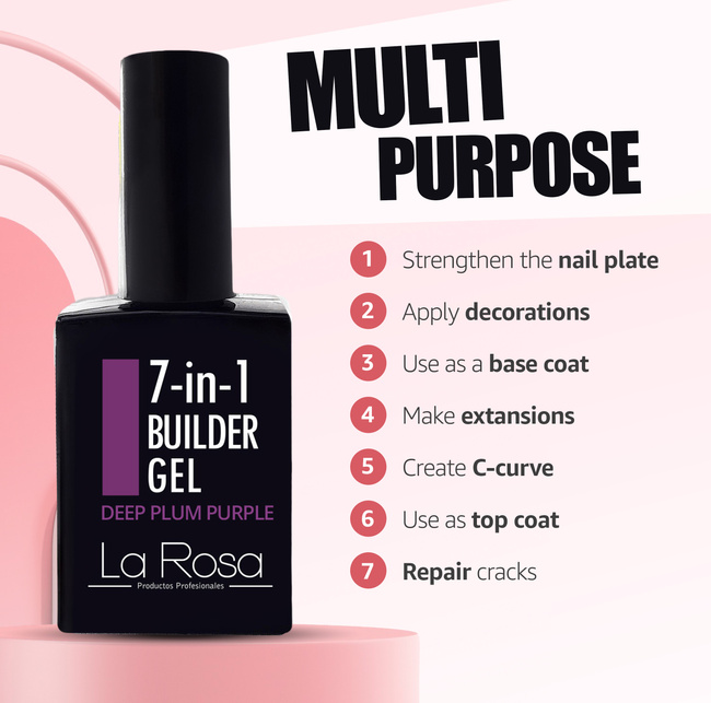 La Rosa Żel Do Paznokci Budujący Podkładowy 7w1 Deep Plum Purple UV/LED 15 ml
