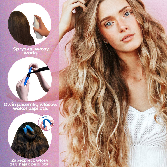 Papiloty do włosów cienkie długie średnica 8 mm 10 sztuk