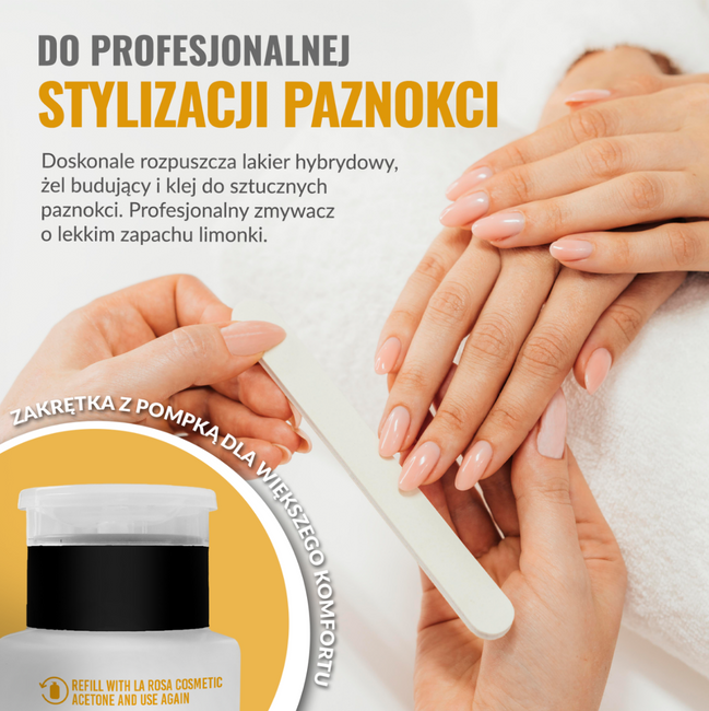 LaRosa ACETON KOSMETYCZNY 190 ml z pompką umożliwiającą oszczędną i wygodną aplikację