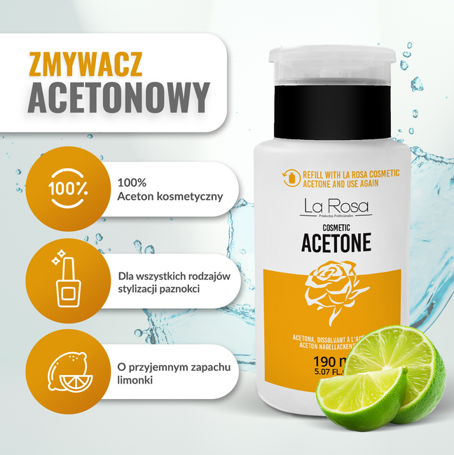 Aceton kosmetyczny do manicure butelka z pąpką i uzupełnienie 1190 ml