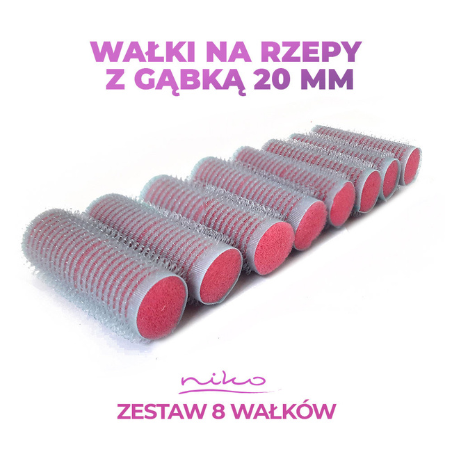 Wałki do włosów małe do spania na rzepy z gąbką 20 mm