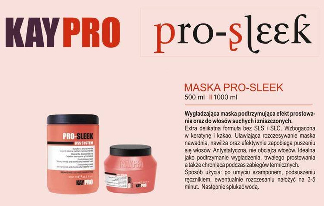 KAYPRO Liss System Pro-Sleek Maska do włosów wygładzająca ,bez SLS i SLC.- 1000 ml