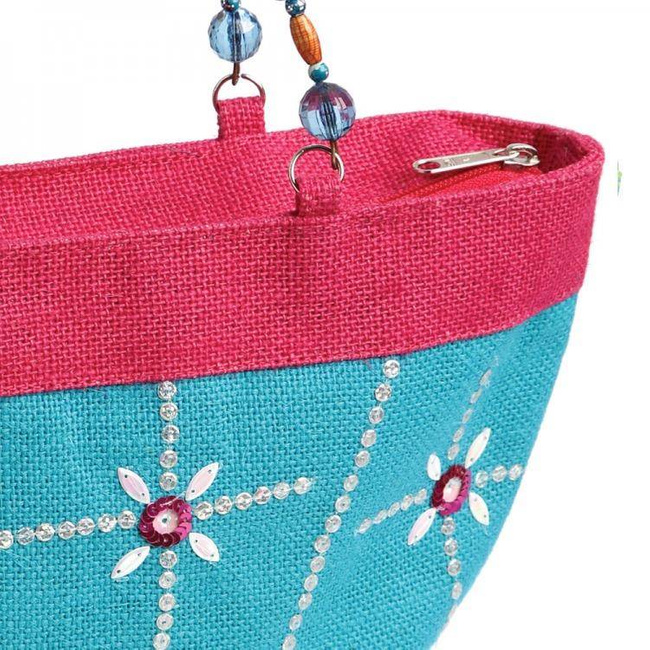 Kosmetyczka torba plażowa z juty i cekinami