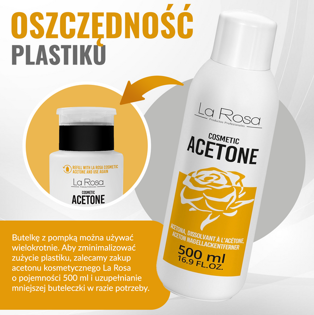 Aceton kosmetyczny do manicure butelka z pąpką i uzupełnienie 1190 ml