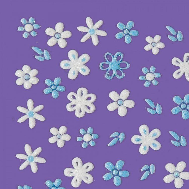 Naklejki na paznokcie błękitne i białe kwiatki